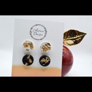 Handmade monochrome gold foil stud earrings set